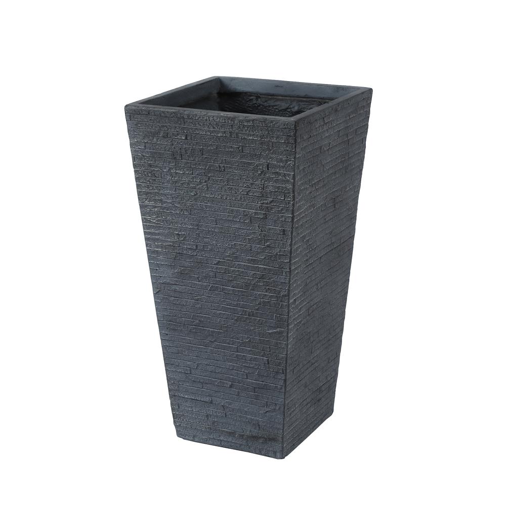 2-Piece Gray Stone Finish Tall Tapered Square MgO Planter. Picture 3