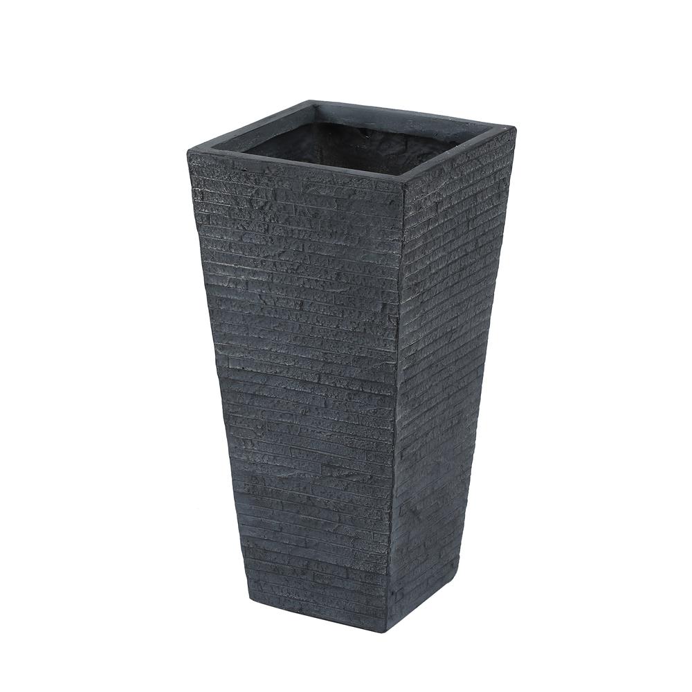 2-Piece Gray Stone Finish Tall Tapered Square MgO Planter. Picture 4