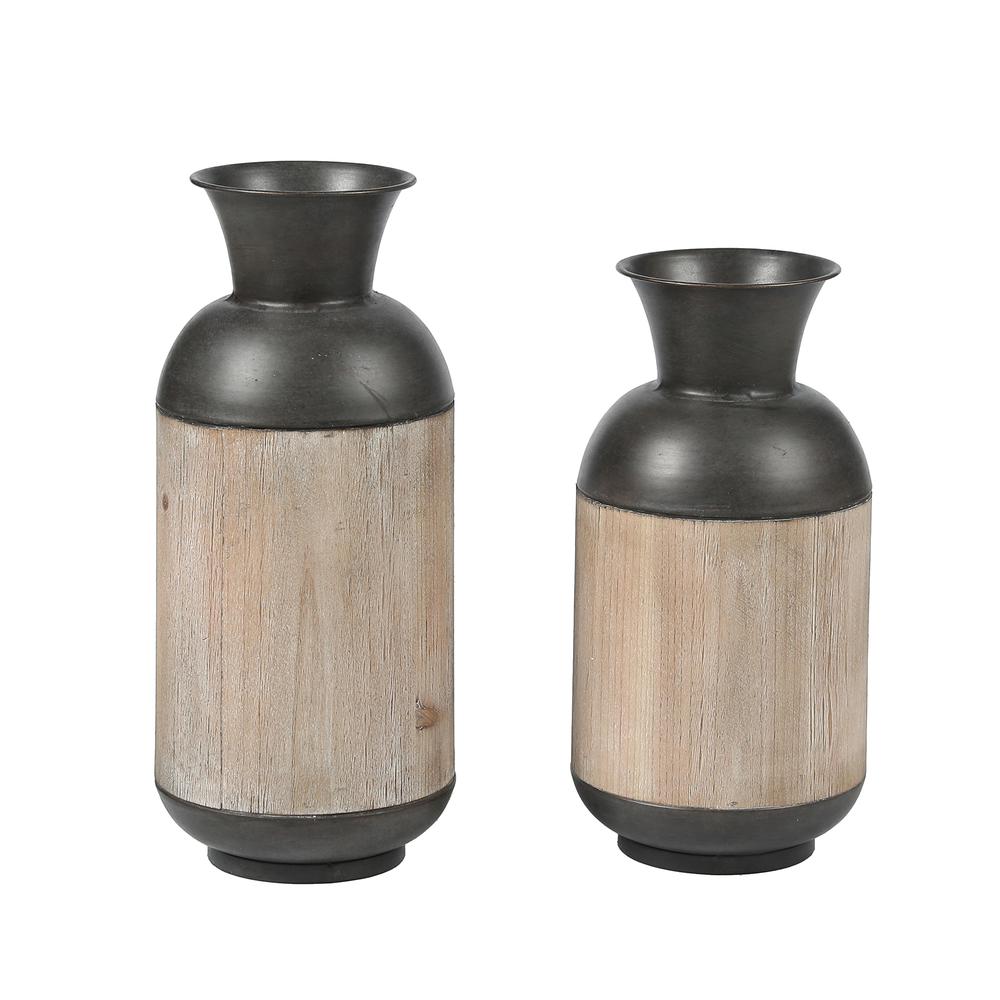 2-Piece Iron and Wood Vase Set. Picture 1