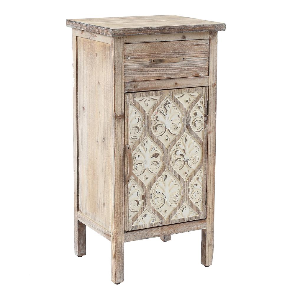 Damask Carved Wood 1-Door 1-Drawer End Table with Storage. Picture 4