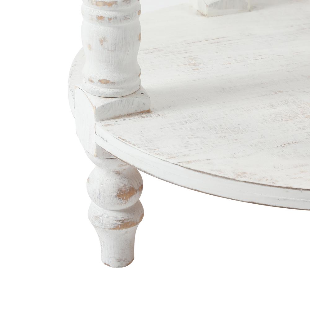White and Natural Wood Round Accent Side Table with Storage. Picture 5