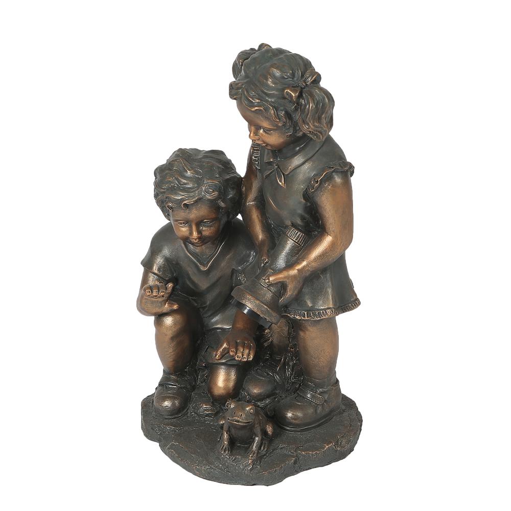 Bronze MgO Boy and Girl Garden Statue with Solar Light. Picture 3