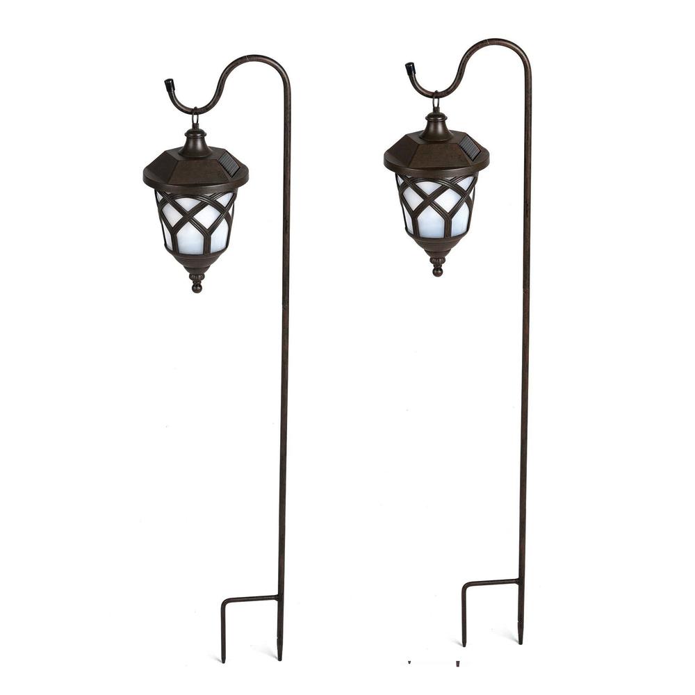 Set of 2 Hanging Solar Lanterns with Shepherd’s Hooks. Picture 1
