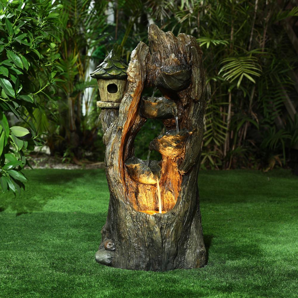 Resin Hollow Tree Outdoor Fountain with LED Lights. Picture 2