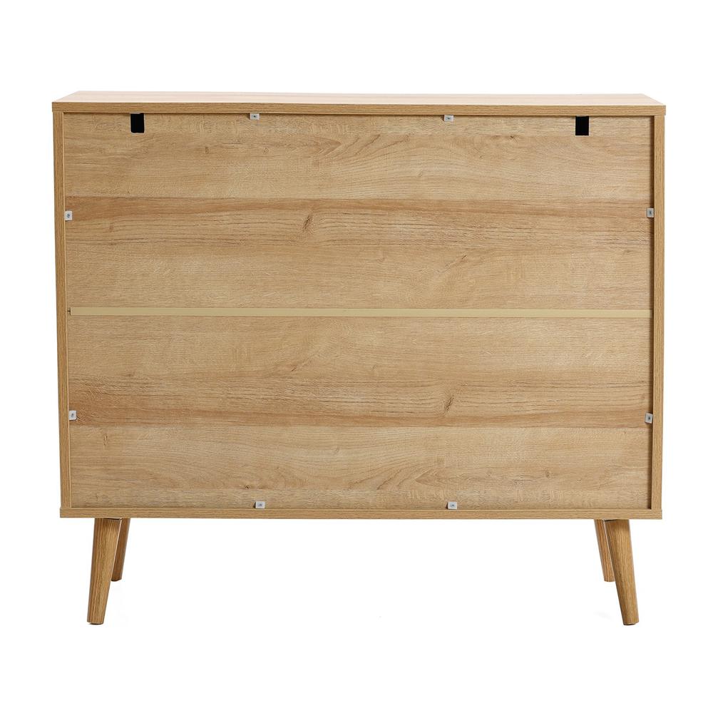 35.4" Wide 3-Drawer Rattan Light Oak Finish Wood Dresser. Picture 6
