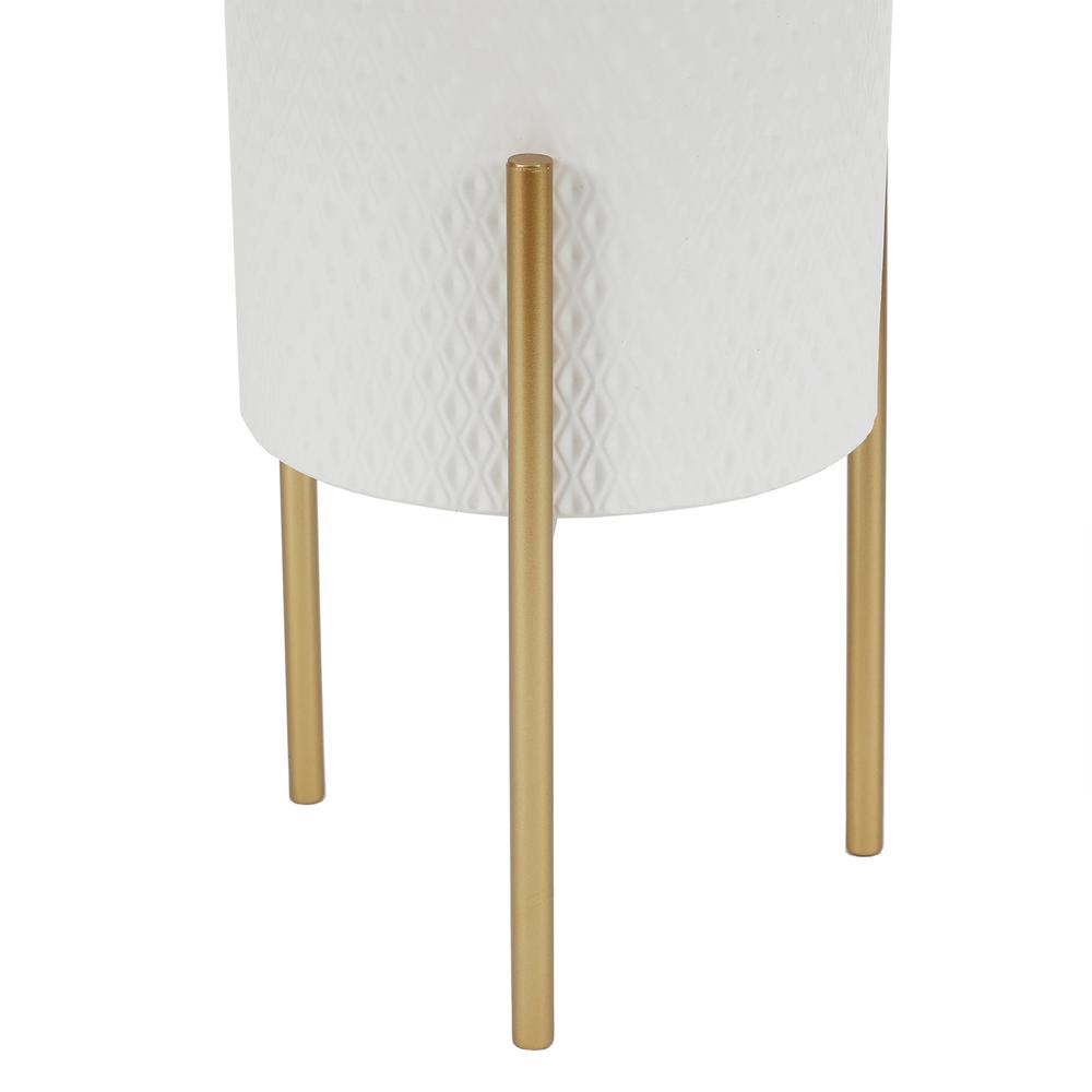 2-Piece White Round Metal Planters and Gold Stand. Picture 4