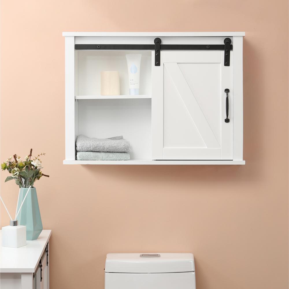 Farmhouse White MDF Wood Bathroom Wall Cabinet. Picture 2