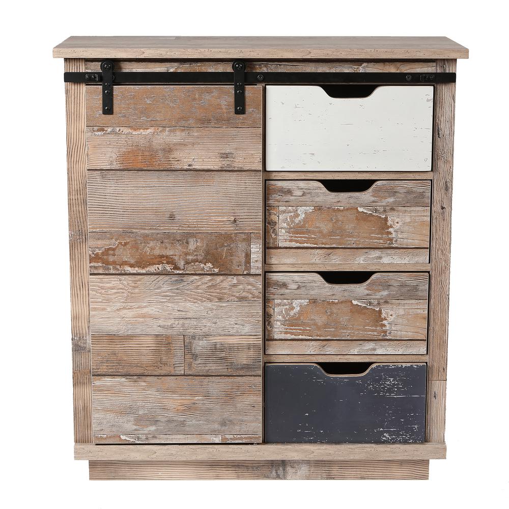Rustic Wood 4-Drawer 1-Sliding Door Storage Cabinet. Picture 2
