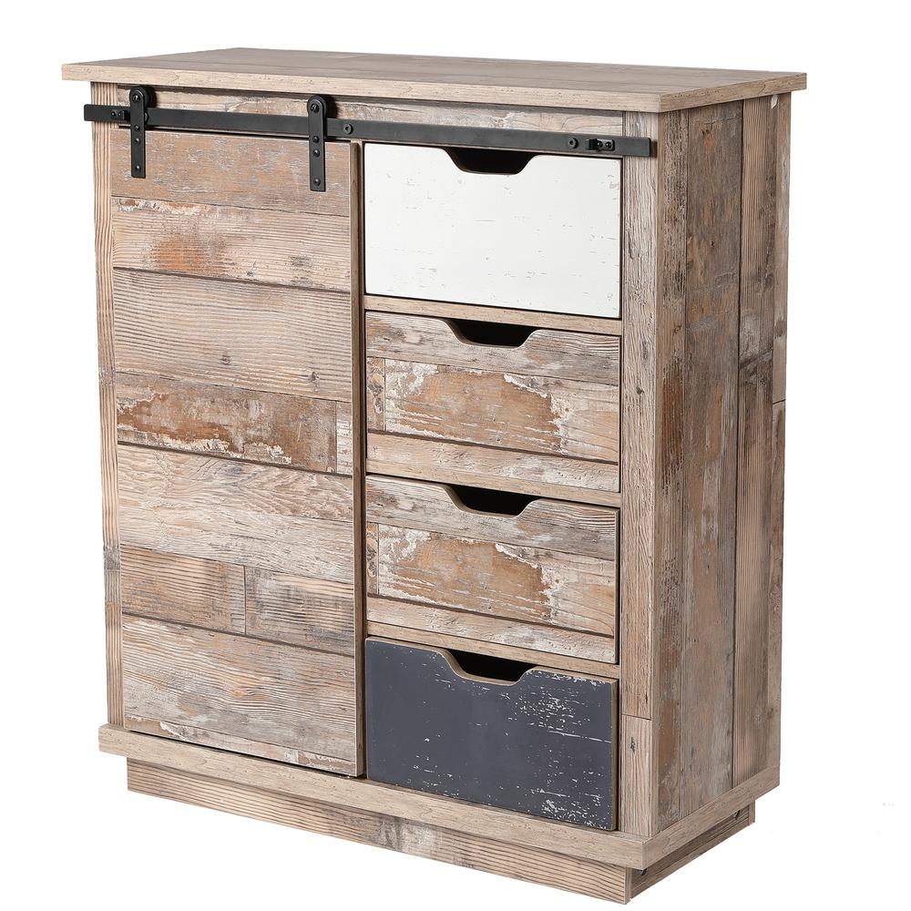 Rustic Wood 4-Drawer 1-Sliding Door Storage Cabinet. Picture 4