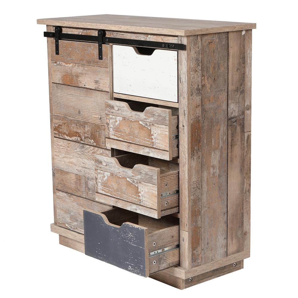 Rustic Wood 4-Drawer 1-Sliding Door Storage Cabinet. Picture 5