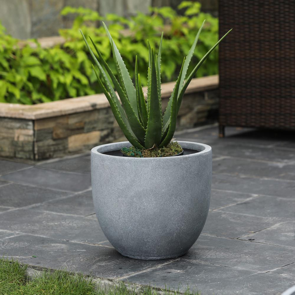 Light Gray MgO Round 12.2in. H Outdoor Planter. Picture 2