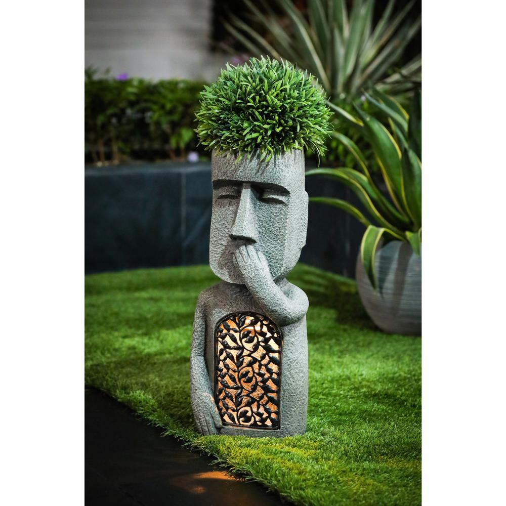 See, Hear, Speak No Evil Set of 3 Garden Easter Island Solar Statues. Picture 3