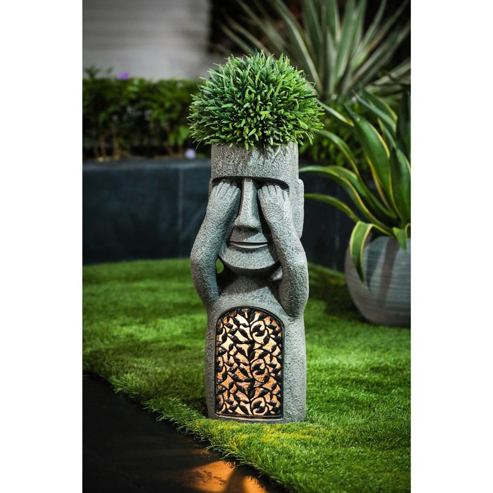 See, Hear, Speak No Evil Set of 3 Garden Easter Island Solar Statues. Picture 4