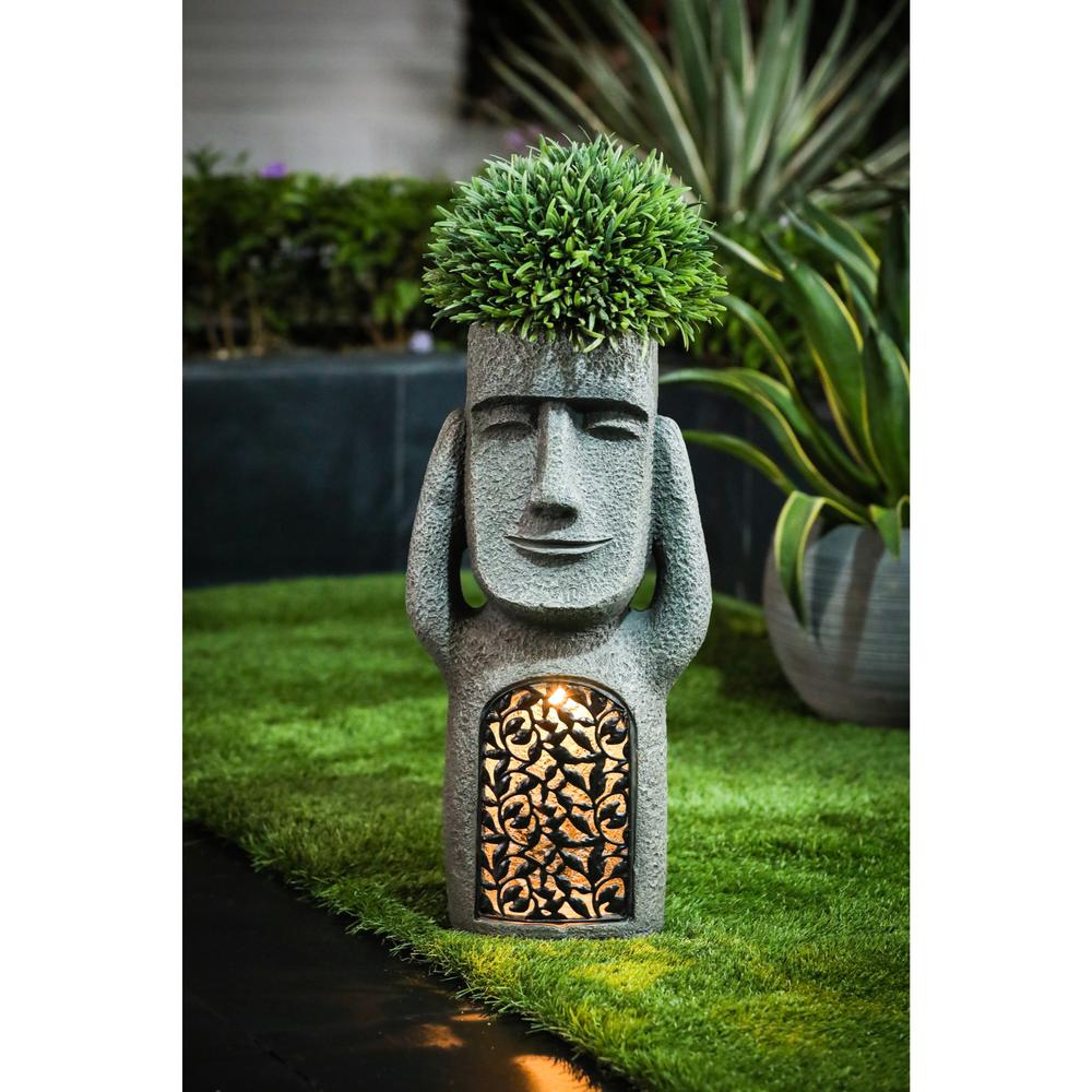 See, Hear, Speak No Evil Set of 3 Garden Easter Island Solar Statues. Picture 5