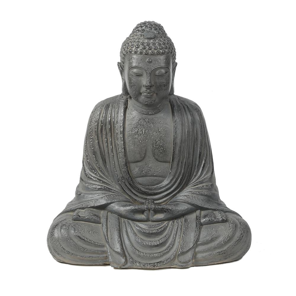 Gray MgO 17in. H Meditating Buddha Garden Statue. Picture 2