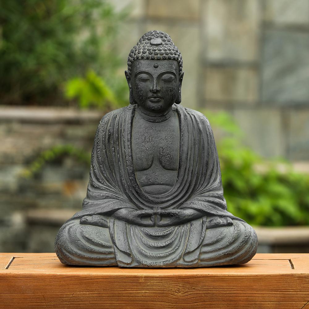 Gray MgO 17in. H Meditating Buddha Garden Statue. Picture 1