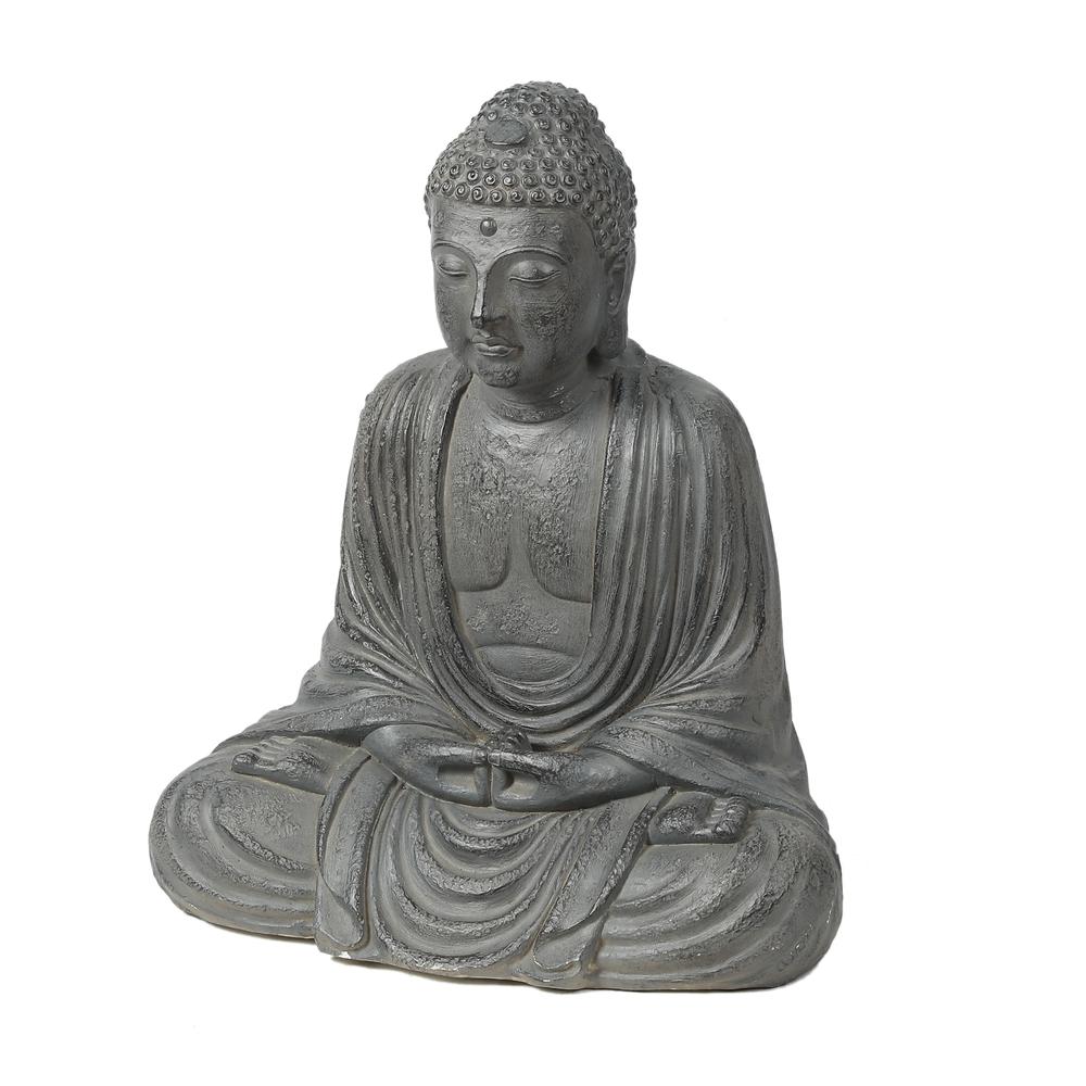 Gray MgO 17in. H Meditating Buddha Garden Statue. Picture 3