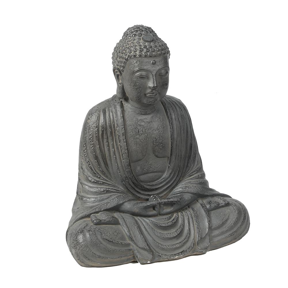 Gray MgO 17in. H Meditating Buddha Garden Statue. Picture 4