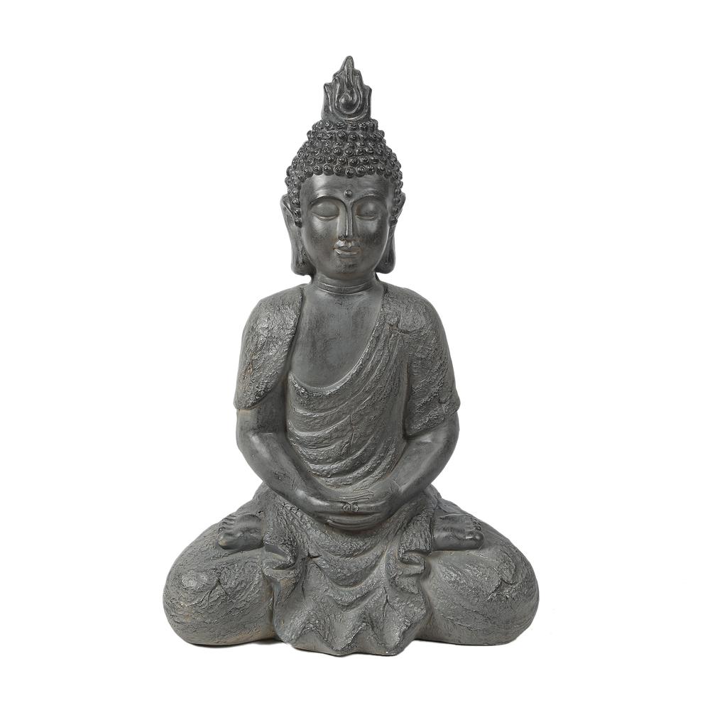 Gray MgO 21.7in. H Meditating Buddha Garden Statue. Picture 2