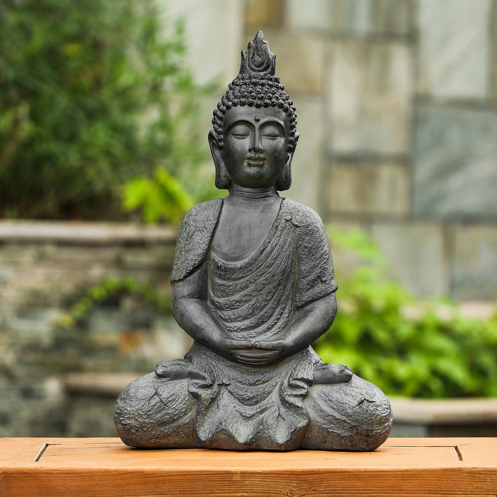 Gray MgO 21.7in. H Meditating Buddha Garden Statue. Picture 1