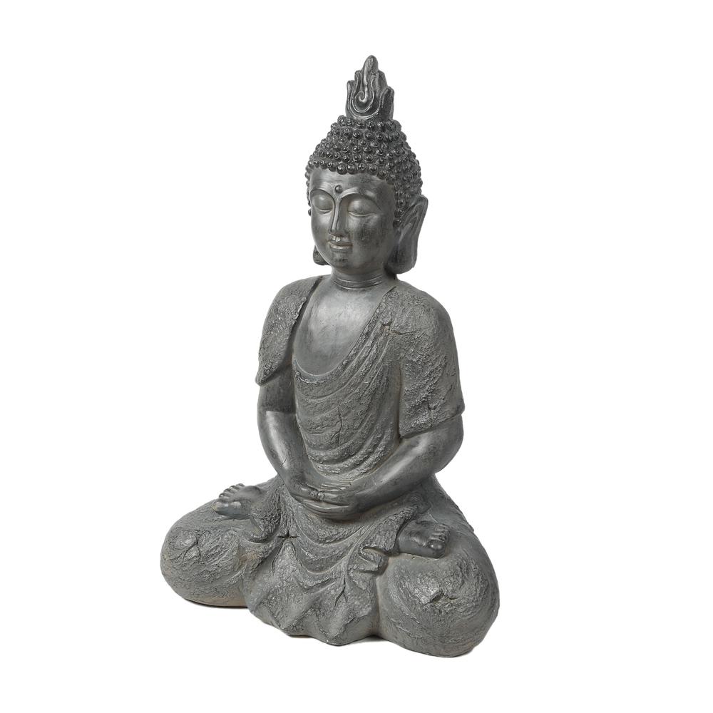 Gray MgO 21.7in. H Meditating Buddha Garden Statue. Picture 3