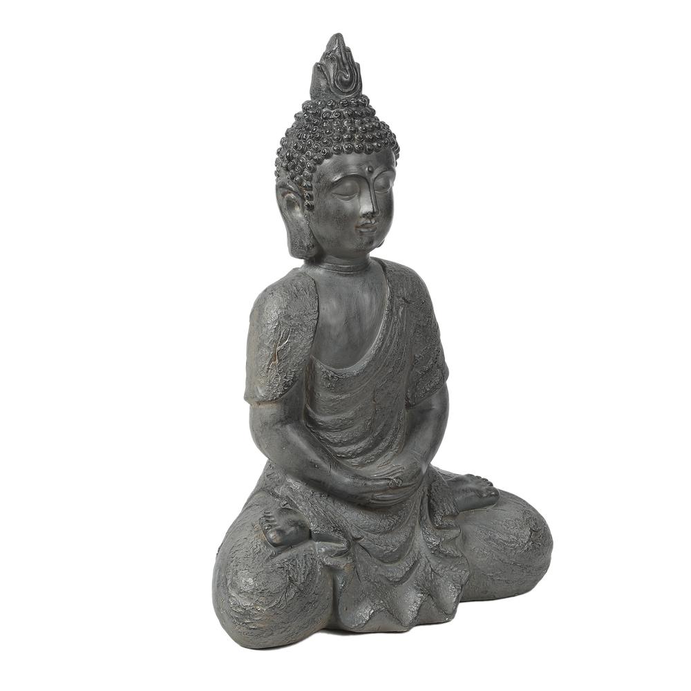 Gray MgO 21.7in. H Meditating Buddha Garden Statue. Picture 4