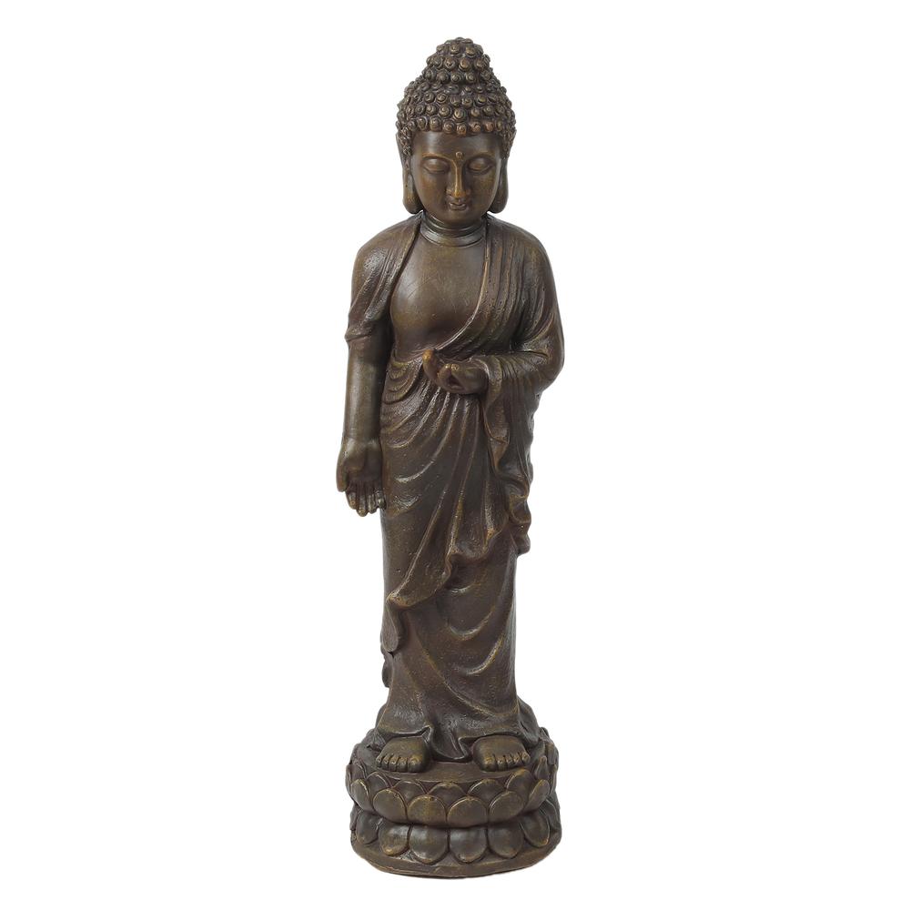 Gray MgO Enlightened Standing Buddha Garden Statue. Picture 1
