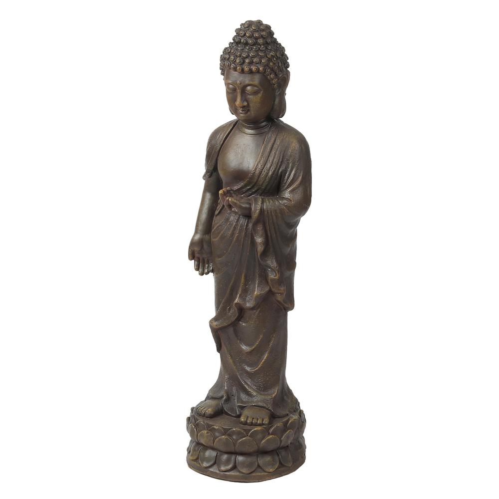 Gray MgO Enlightened Standing Buddha Garden Statue. Picture 3