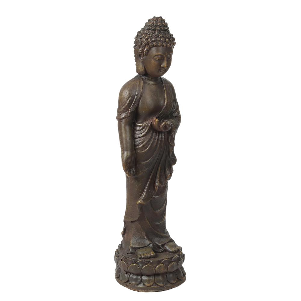 Gray MgO Enlightened Standing Buddha Garden Statue. Picture 4