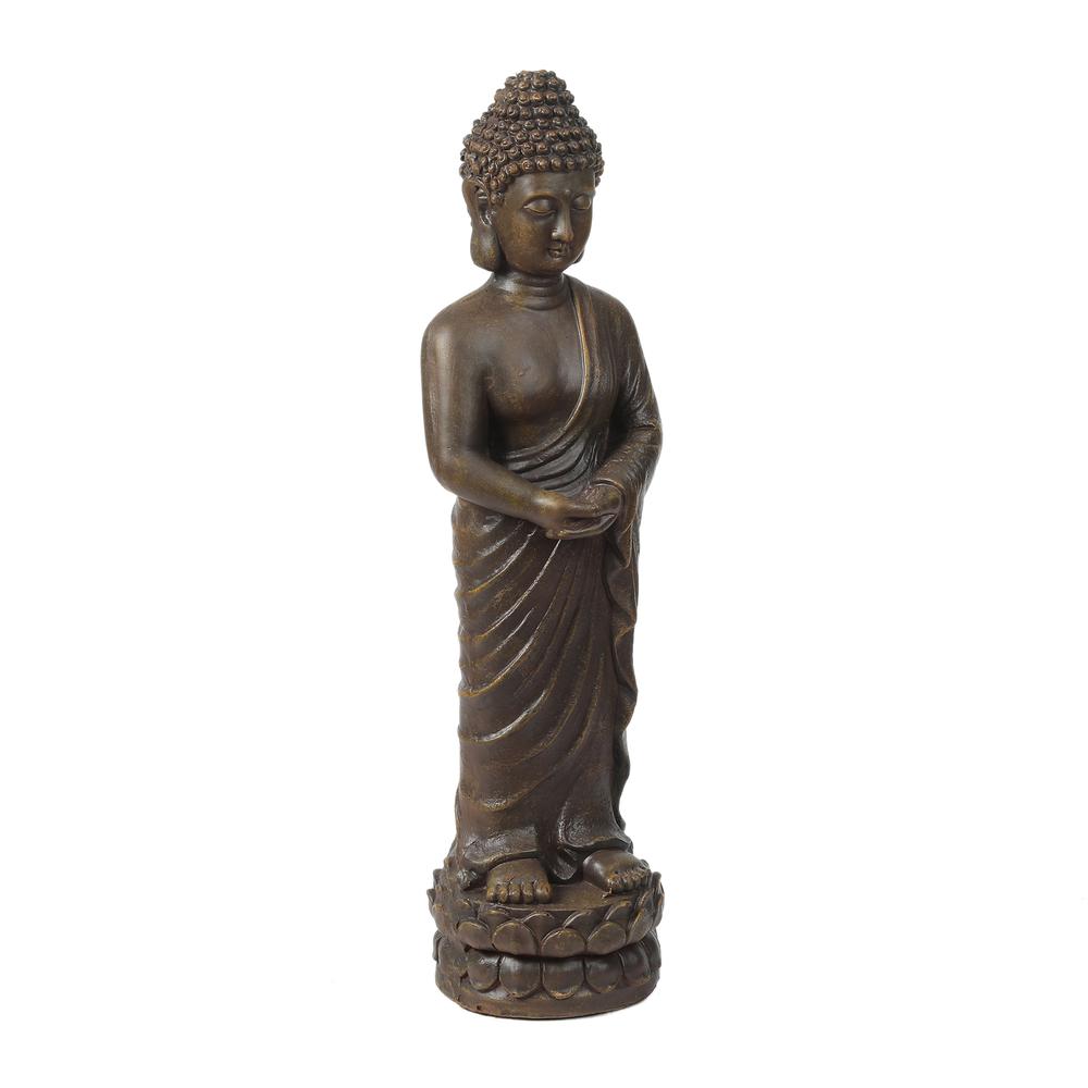 Gray MgO Meditative Standing Buddha Garden Statue. Picture 3