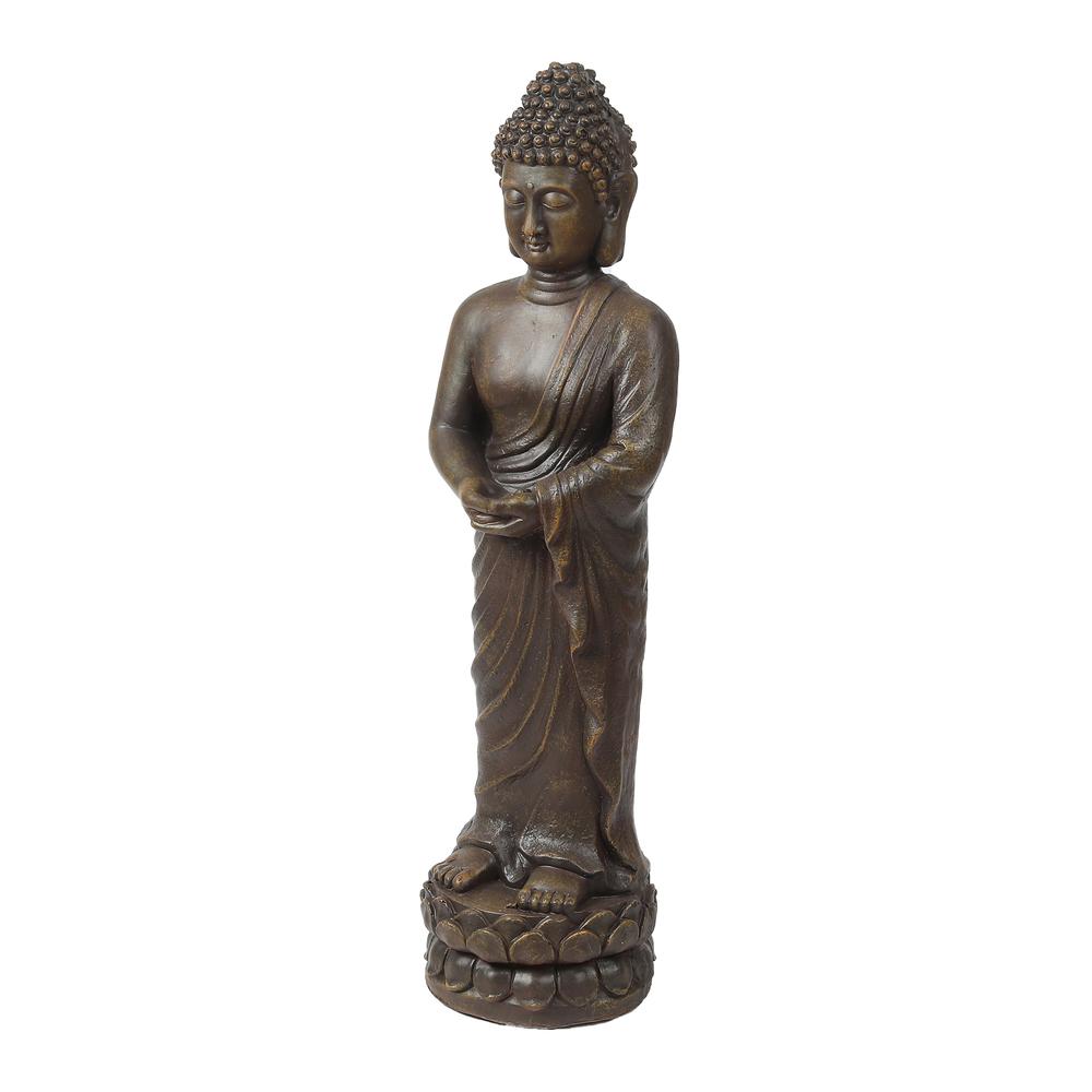 Gray MgO Meditative Standing Buddha Garden Statue. Picture 4