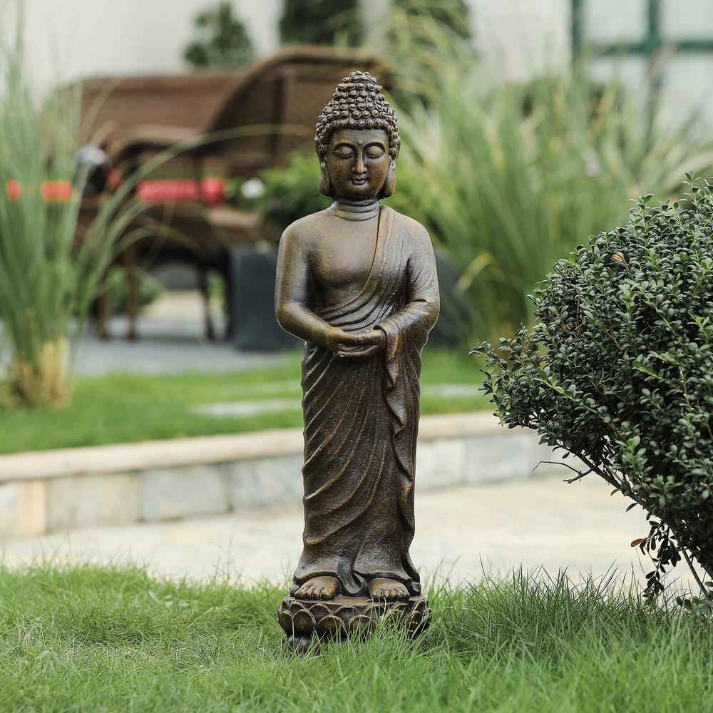 Gray MgO Meditative Standing Buddha Garden Statue. Picture 1