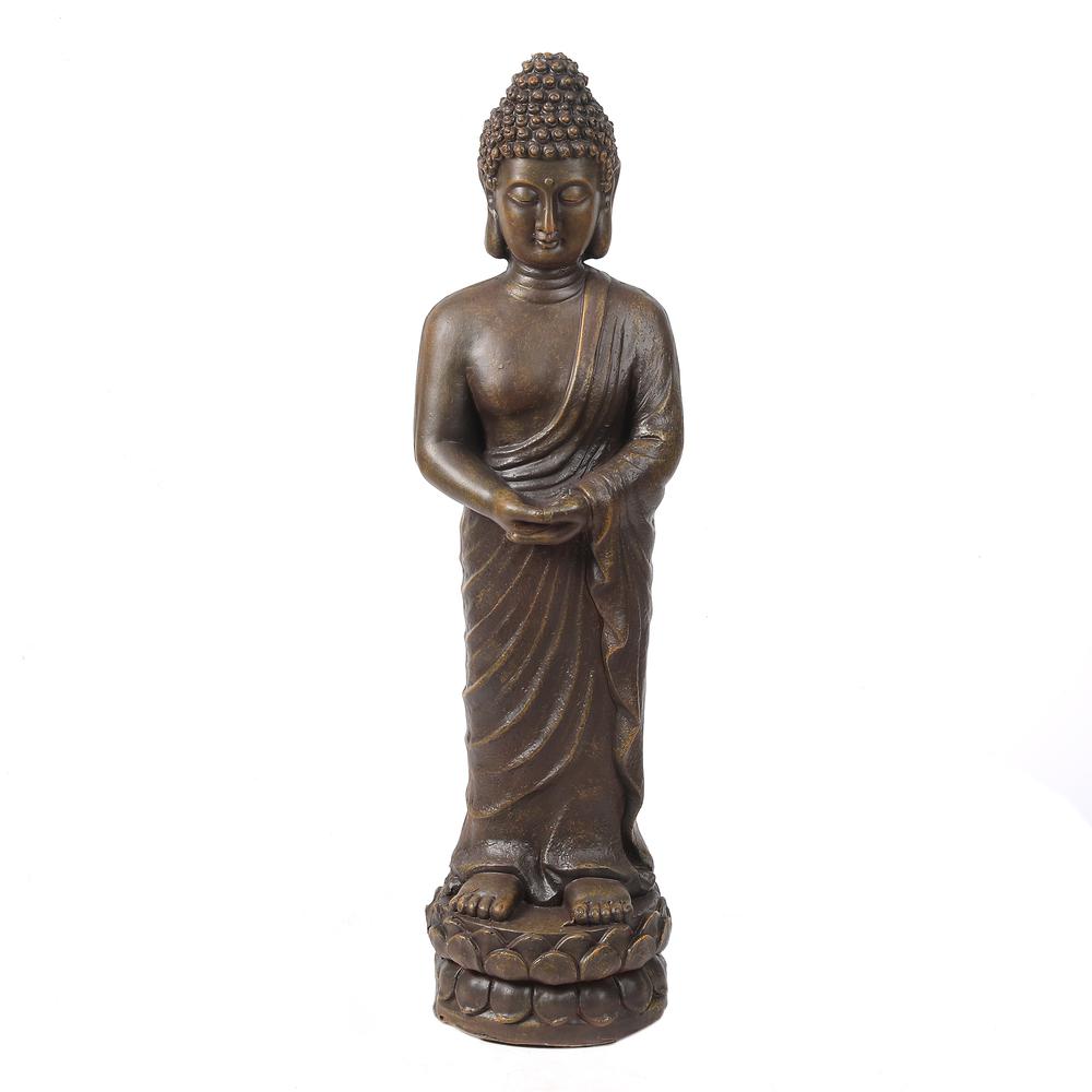Gray MgO Meditative Standing Buddha Garden Statue. Picture 2