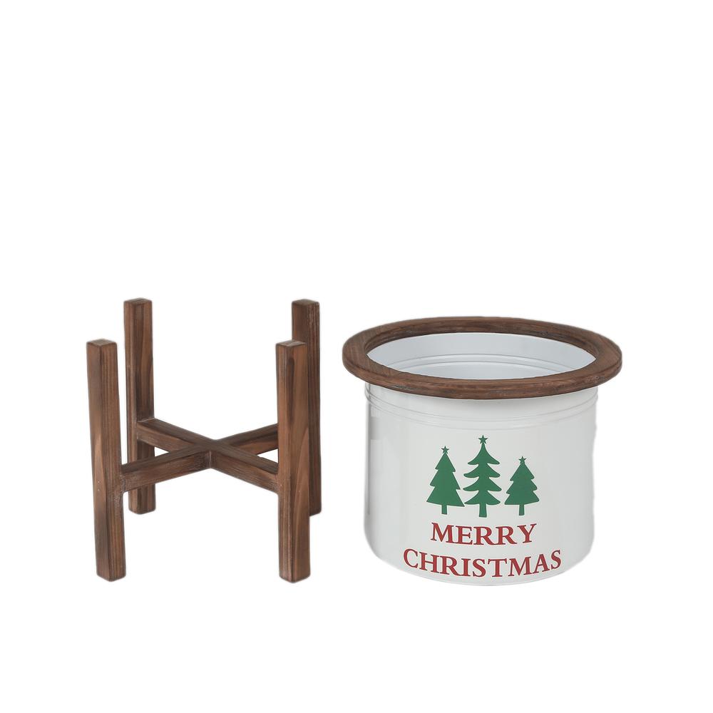 Two Piece Holiday Metal Containers with Stand. Picture 1