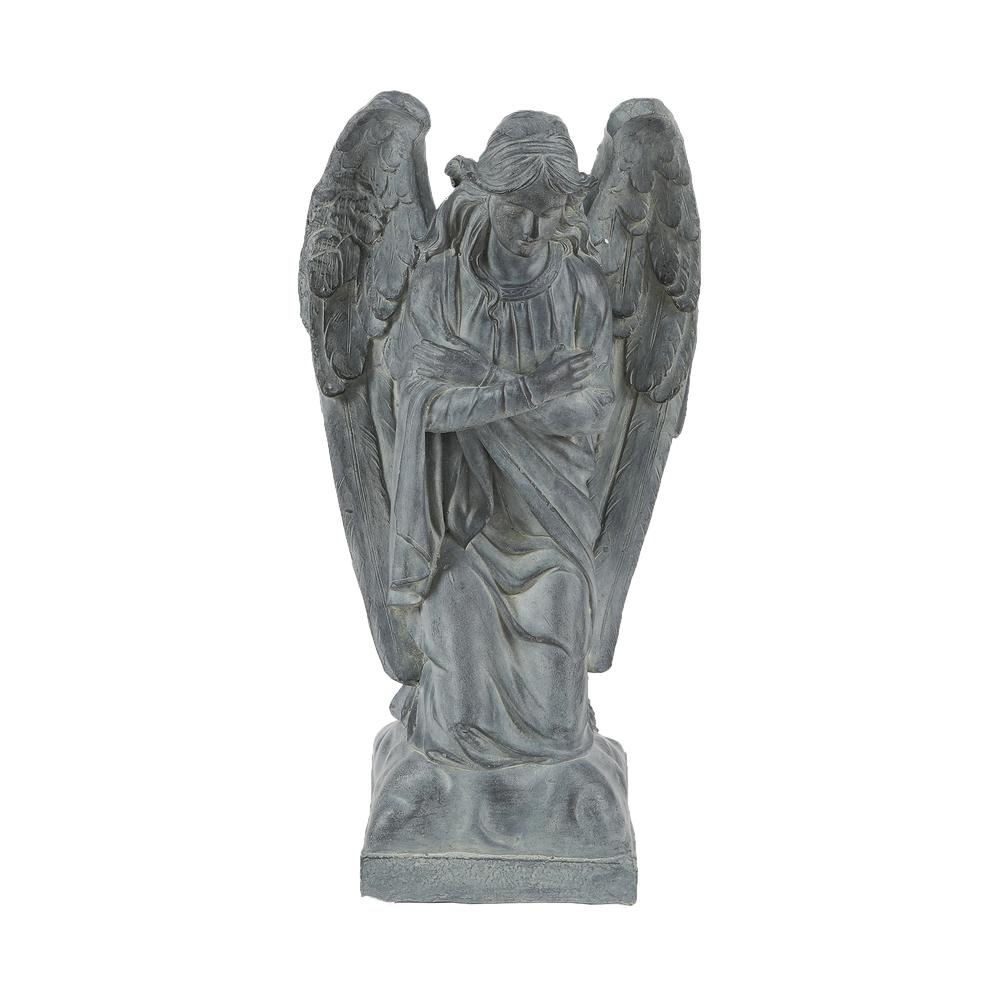 Gray MgO Kneeling Angel Garden Statue. Picture 1