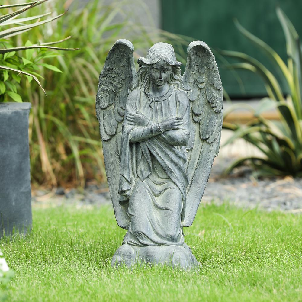 Gray MgO Kneeling Angel Garden Statue. Picture 3