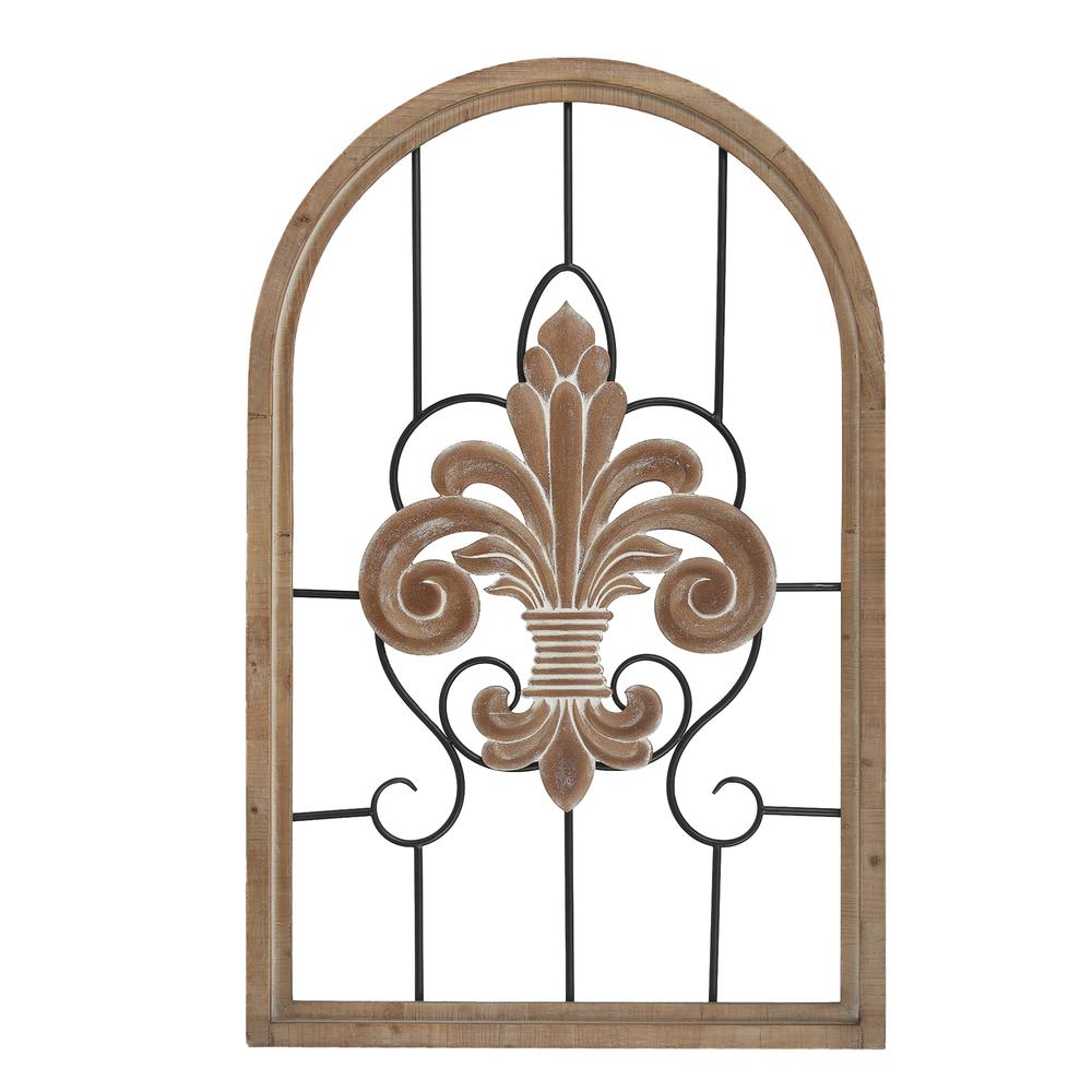 Metal and Wood Fleur-Di-Lis Window Wall Decor. Picture 1