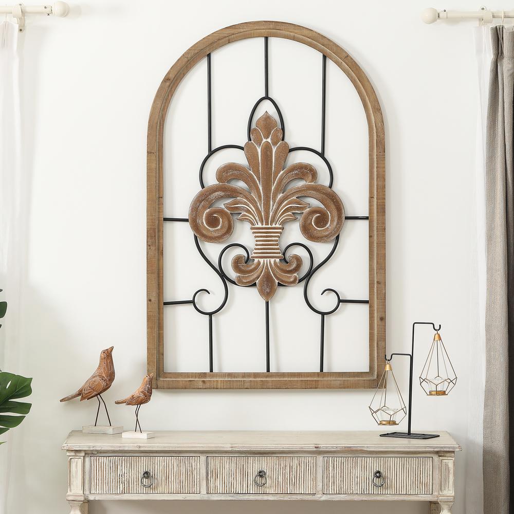 Metal and Wood Fleur-Di-Lis Window Wall Decor. Picture 3