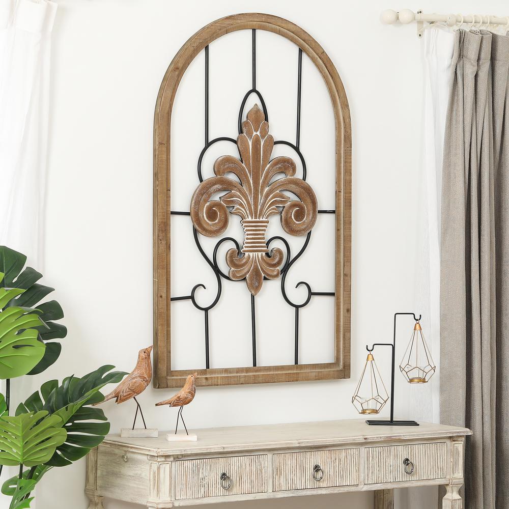 Metal and Wood Fleur-Di-Lis Window Wall Decor. Picture 2