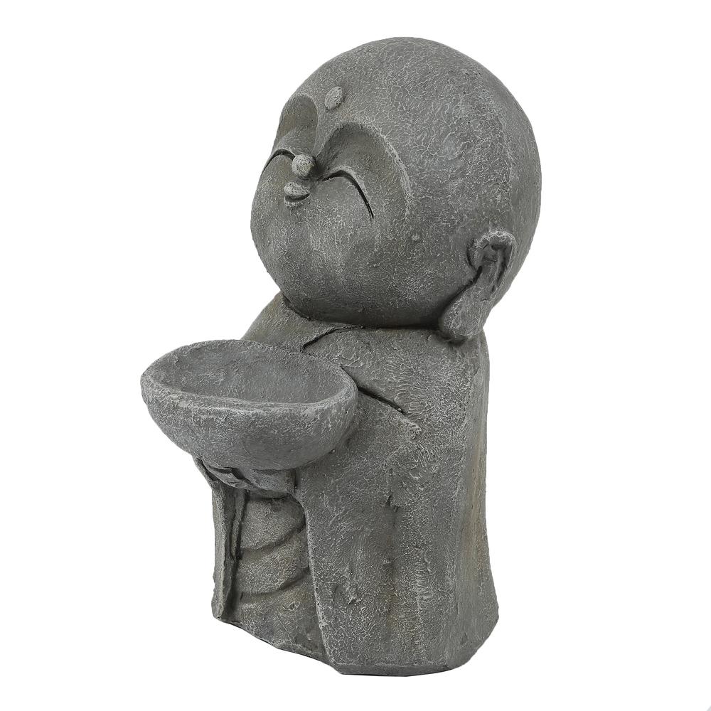 Gray MgO Little Buddha Monk and Bowl Garden Statue. Picture 2