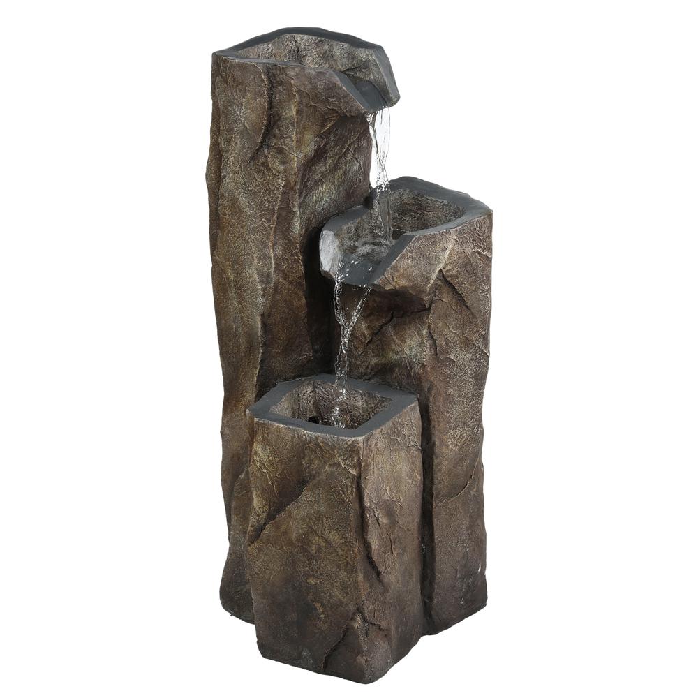 33.5-in Resin Three Column Rock Outdoor Fountain with LED Light. Picture 4