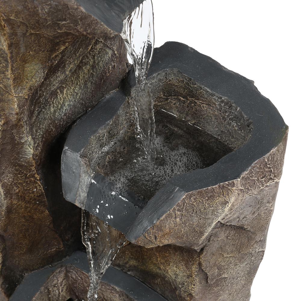 33.5-in Resin Three Column Rock Outdoor Fountain with LED Light. Picture 6