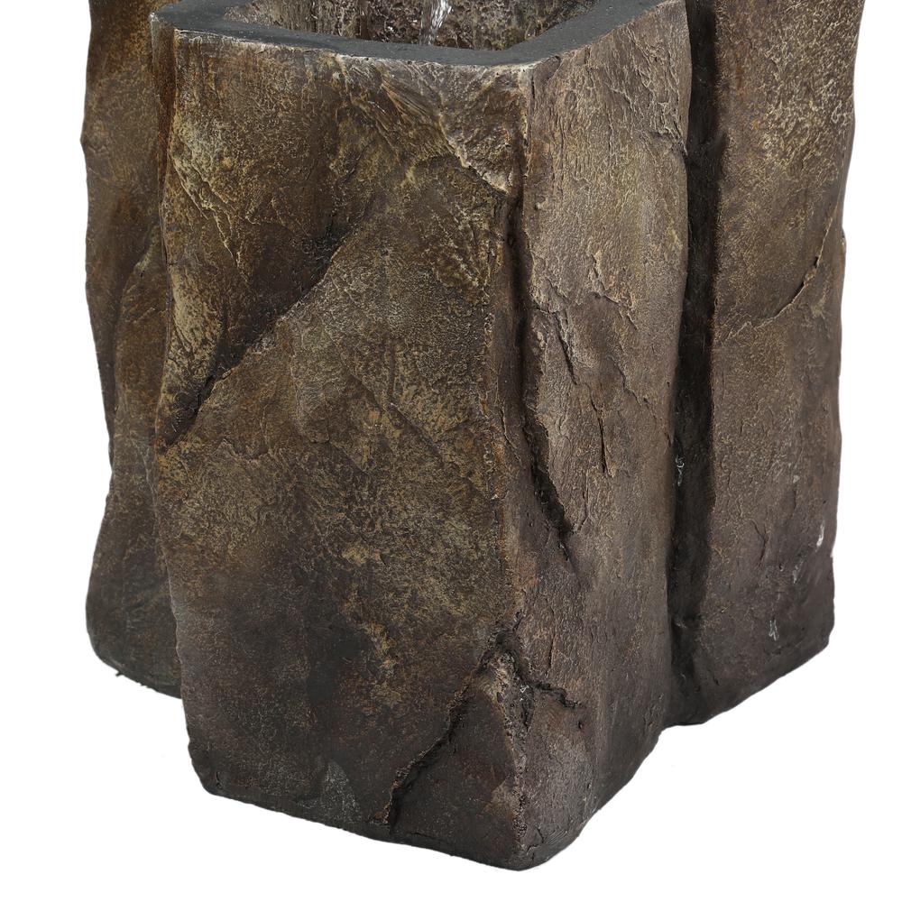 33.5-in Resin Three Column Rock Outdoor Fountain with LED Light. Picture 7
