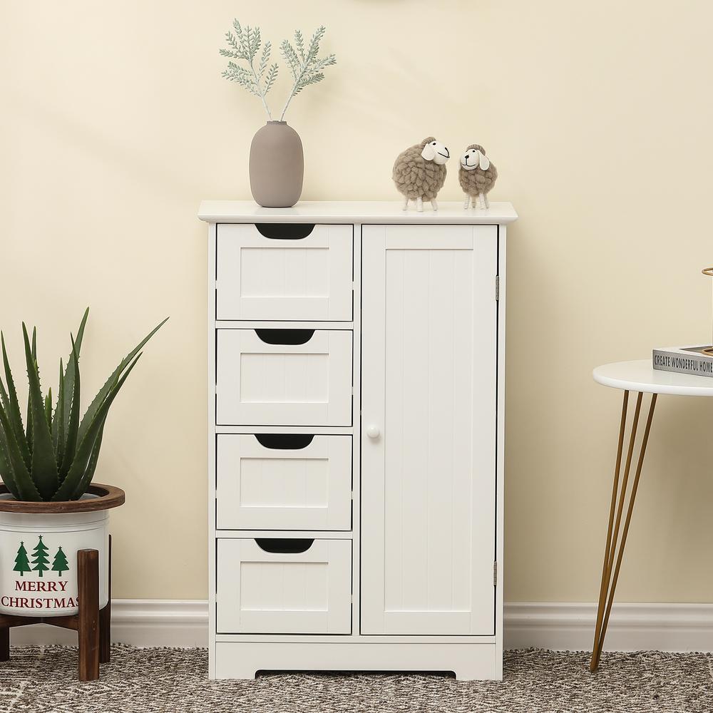 White MDF Wood Bathroom 4-Drawer 1-Door Storage Cabinet. Picture 1
