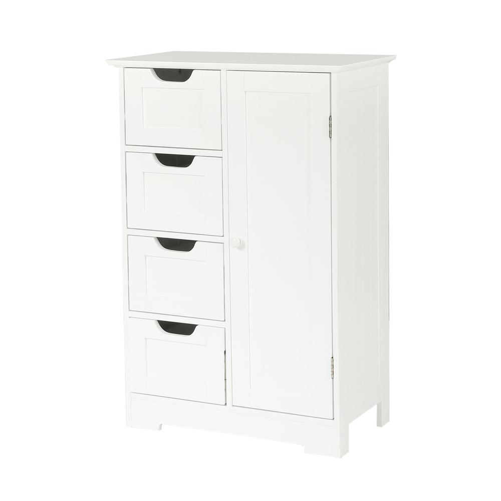 White MDF Wood Bathroom 4-Drawer 1-Door Storage Cabinet. Picture 4