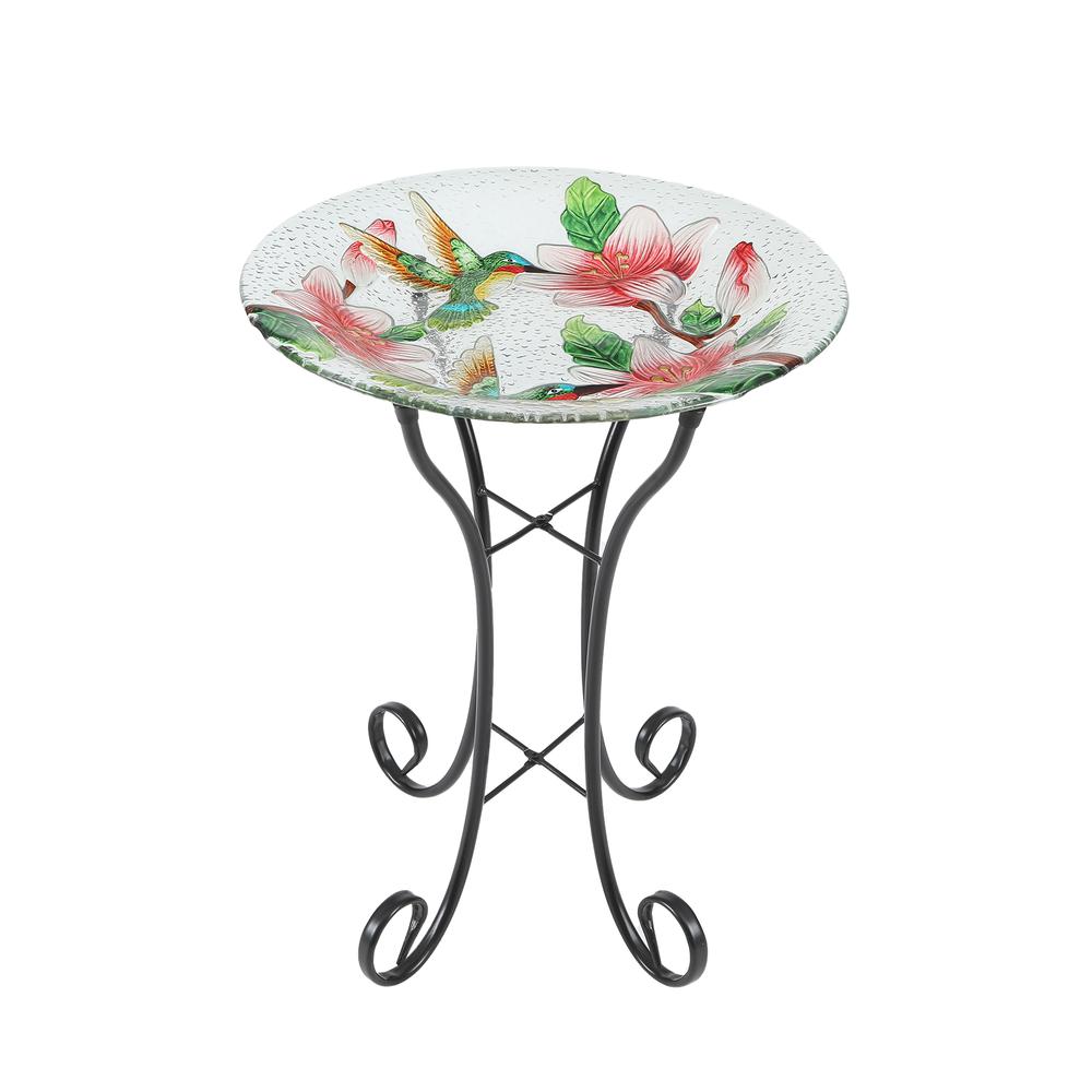 Hummingbird Bird Glass Bath with Metal Stand. Picture 2