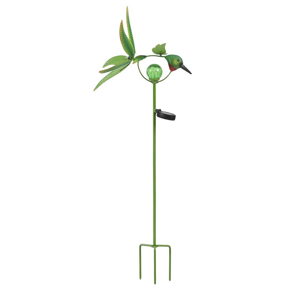 Metal Hummingbird Solar LED and Wind Spinner Garden Stake. Picture 2