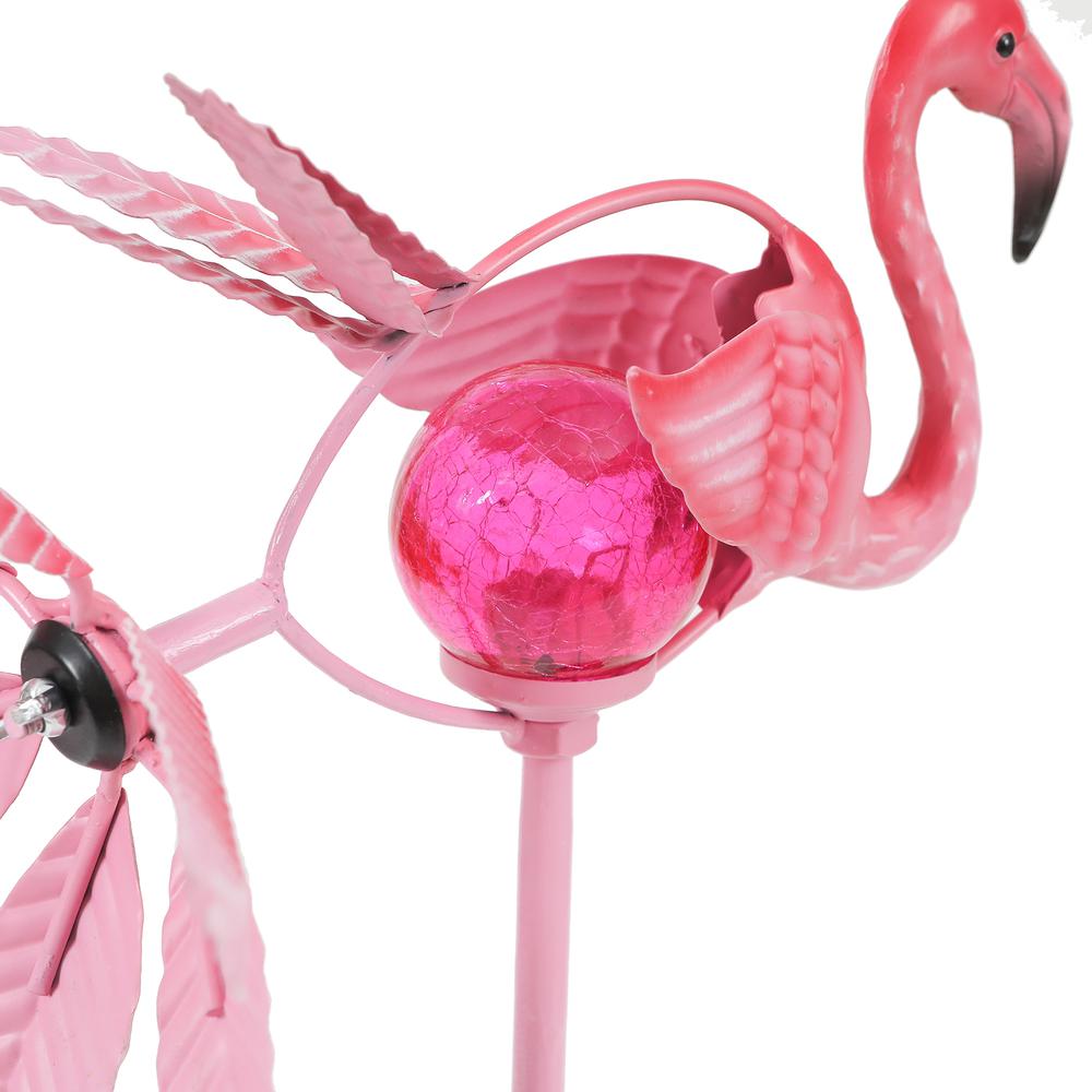 Metal Flamingo Solar LED and Wind Spinner Garden Stake. Picture 3