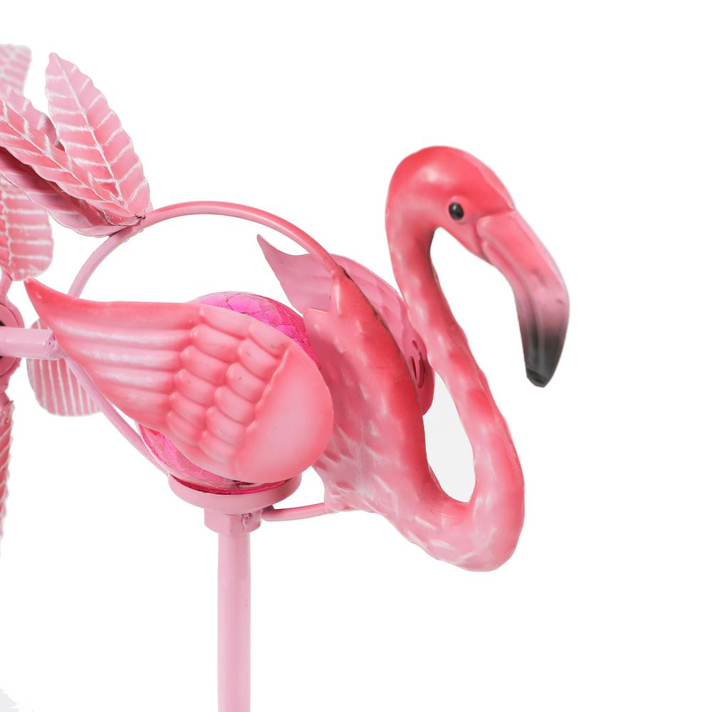 Metal Flamingo Solar LED and Wind Spinner Garden Stake. Picture 4
