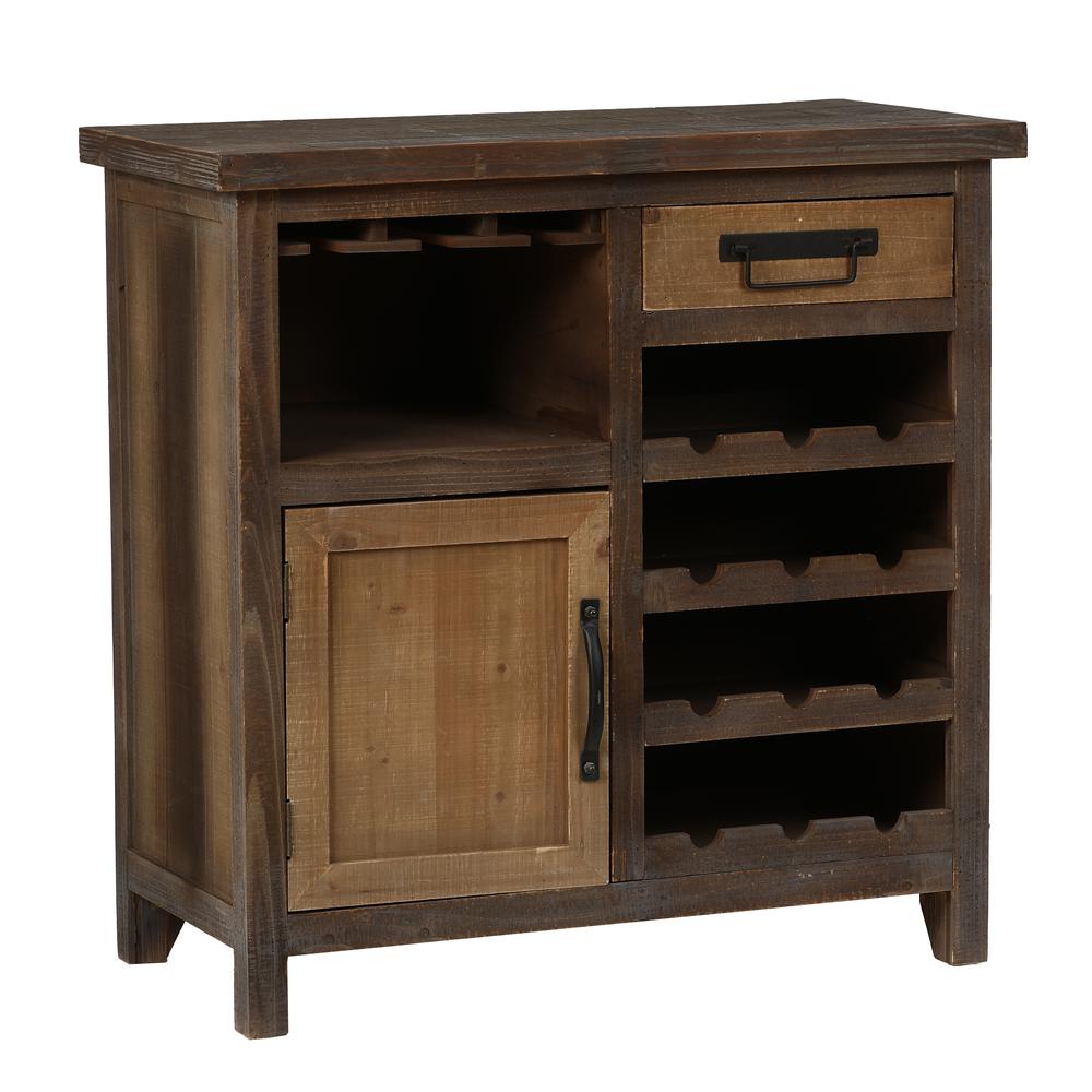 Rustic Wood 1-Drawer 1-Door Wine and Storage Cabinet. Picture 1